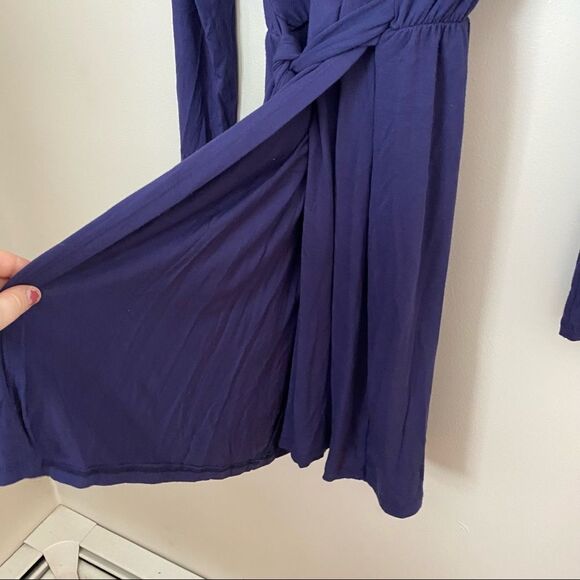 Fraiche by J Dress Wrap Long Sleeve Blue Casual Comfy Neutral Trendy Dinner Date - Picture 4 of 8
